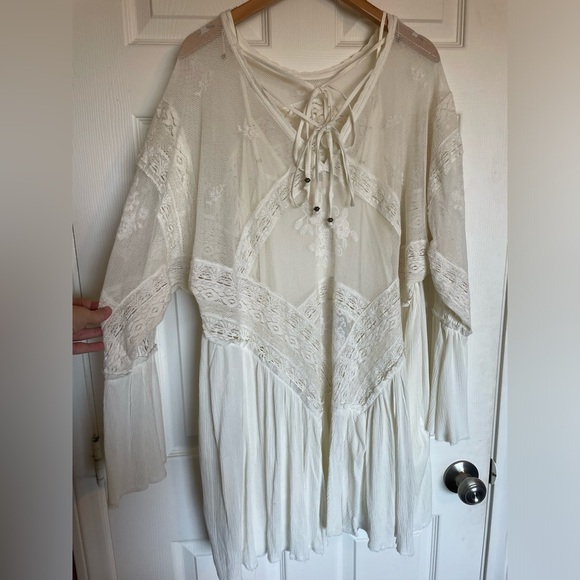 NWT Free People Lace Belle Sleeve Victorian Style Mini Dress Ivory Size Small - Picture 8 of 12